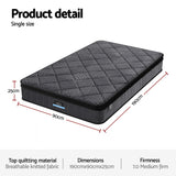 Giselle Bedding Single Mattress 25cm Pocket Spring Latex Euro Top Medium Firm Bed