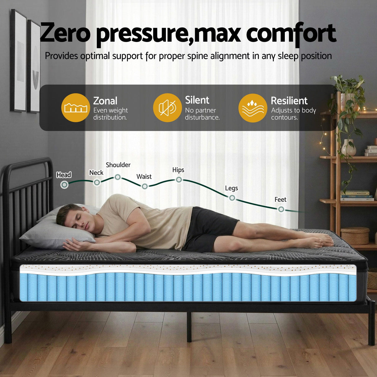 Giselle Bedding Single Mattress 25cm Pocket Spring Latex Euro Top Medium Firm Bed