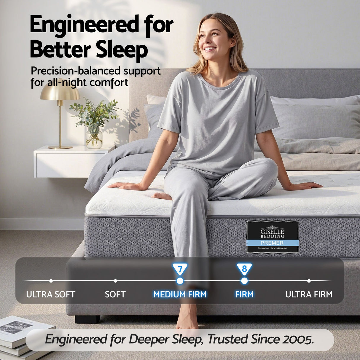 Giselle Bedding Queen Mattress 23cm Pocket Spring Mattress with Adjustable Firmness Reversible Foam Layer for Medium Firm & Firm Support Motion Isolation Bedroom Bed