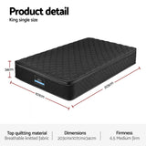 Giselle Bedding King Single Mattress 34cm Euro Top with 5-Zone Pocket Spring Support Black