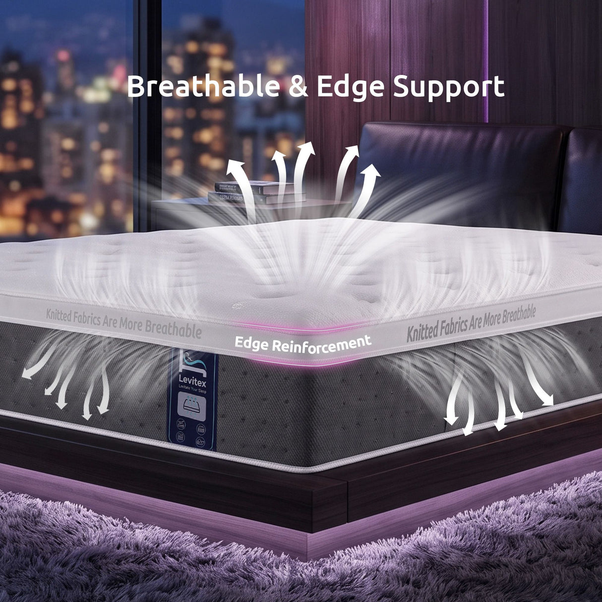 Levitex Double Mattress Lumbar Support, 5-Zone Pocket Springs & 2-Row Hardened Edges for Deep Sleep, Cooling Gel Memory & Egg-Crate Foam