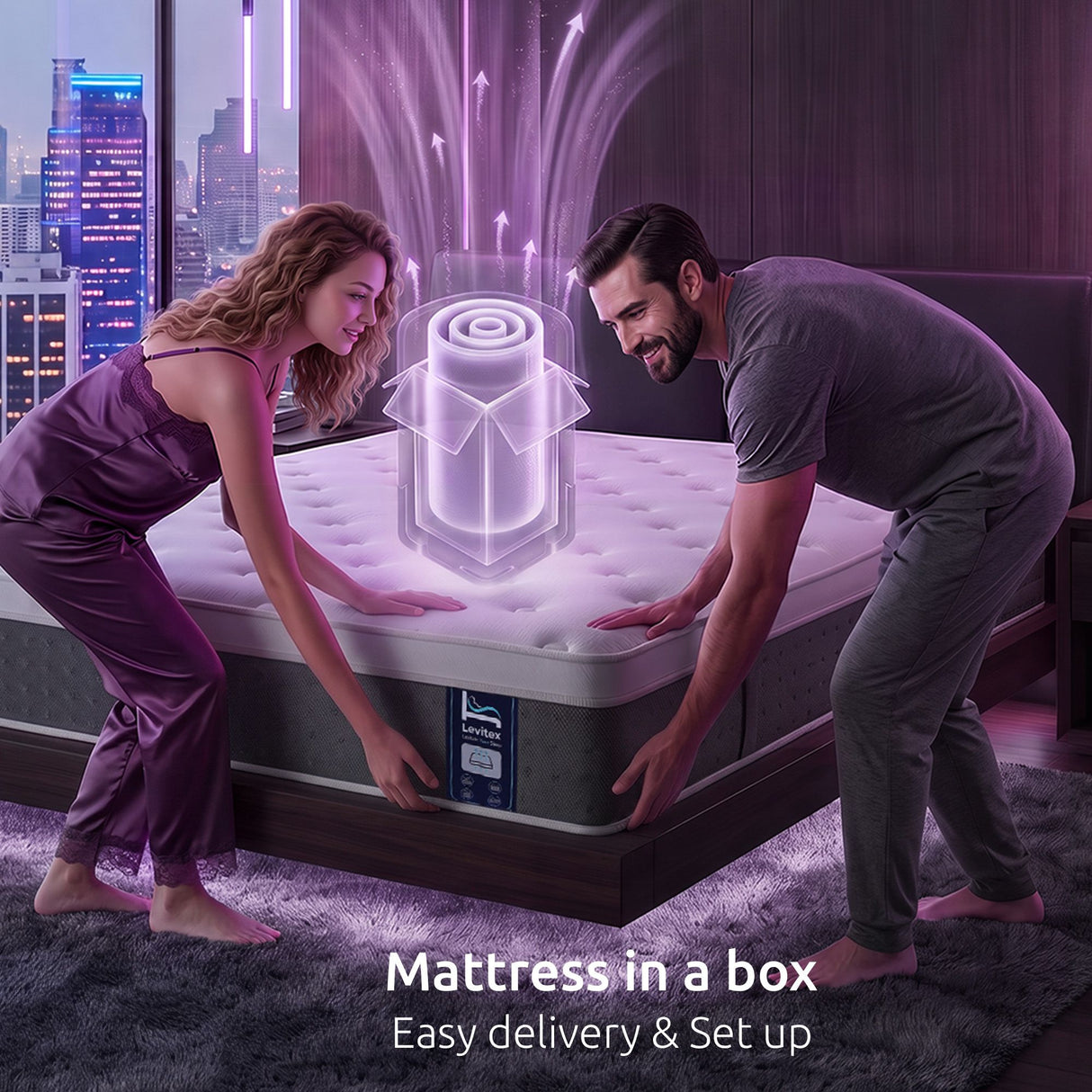 Levitex Double Mattress Lumbar Support, 5-Zone Pocket Springs & 2-Row Hardened Edges for Deep Sleep, Cooling Gel Memory & Egg-Crate Foam