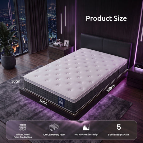 Levitex Single Mattress Lumbar Support 5-Zone Individual Pocket Spring 30CM