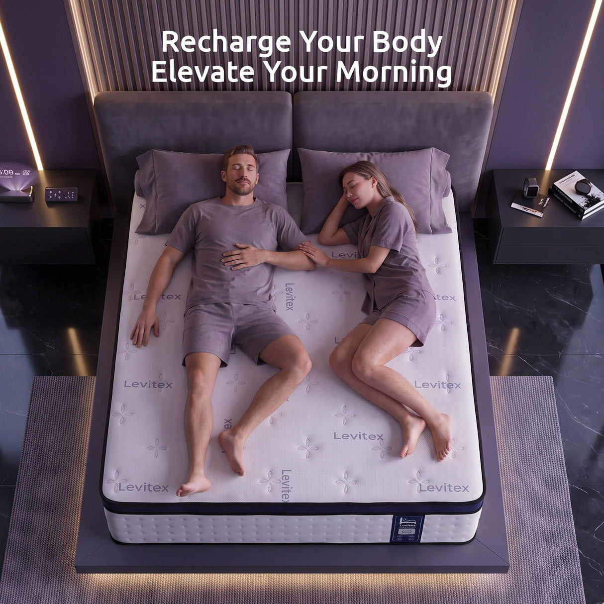 Levitex 35CM Double Mattresses Gel Memory Foam and 7-Zone Ergonomic Pocket Spring, Anti-Roll Dual-Row Edge, Undisturbed Deep Sleep For Restless Couples, Triple Cooling System