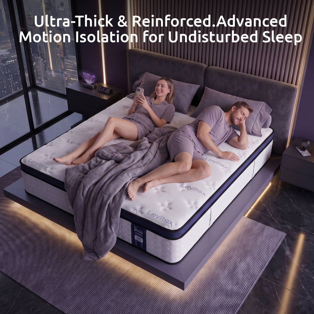 Levitex 35CM Queen Mattresses Gel Memory Foam and 7-Zone Ergonomic Pocket Spring, Anti-Roll Dual-Row Edge, Undisturbed Deep Sleep For Restless Couples, Triple Cooling System