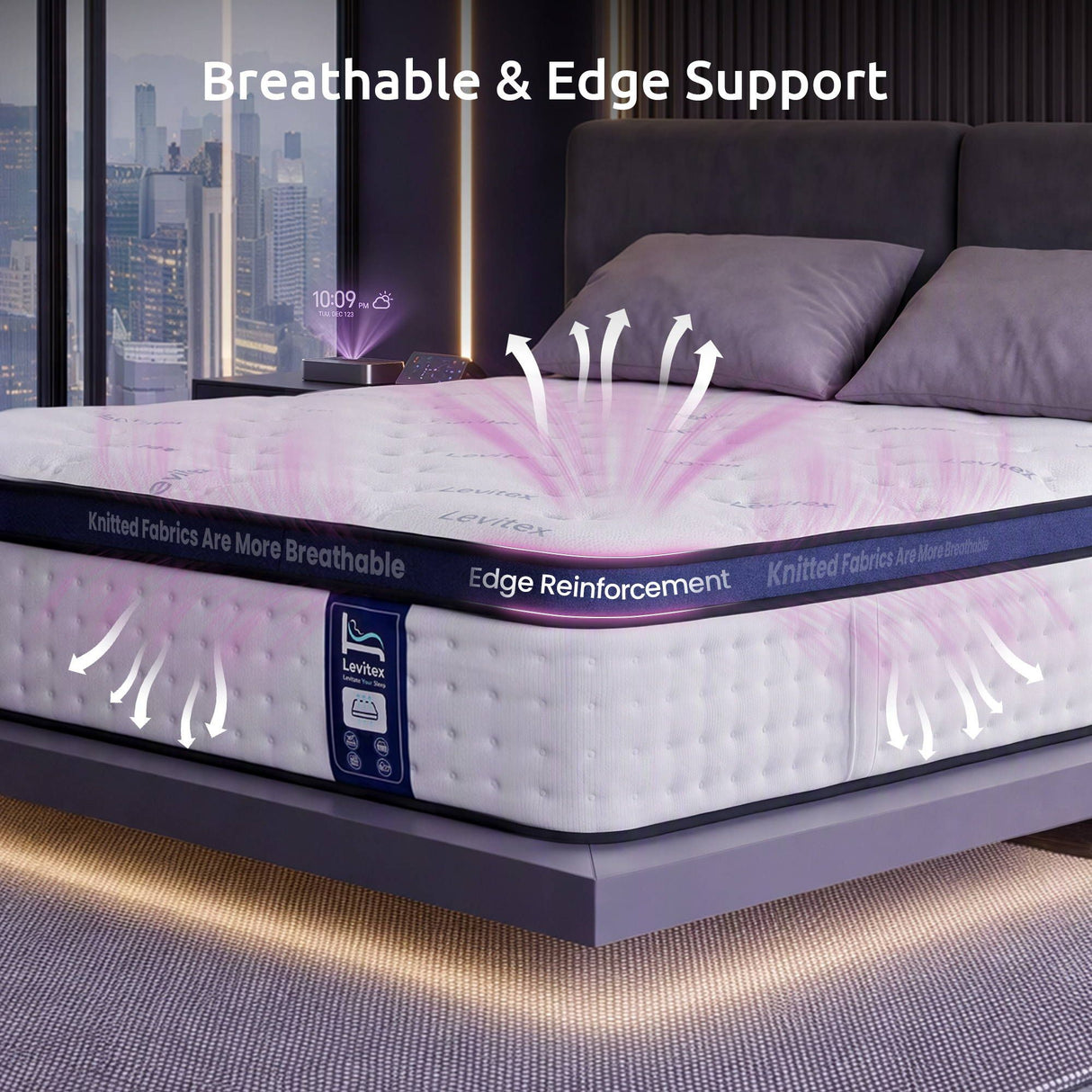 Levitex 35CM Queen Mattresses Gel Memory Foam and 7-Zone Ergonomic Pocket Spring, Anti-Roll Dual-Row Edge, Undisturbed Deep Sleep For Restless Couples, Triple Cooling System