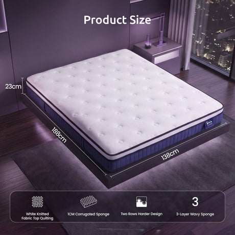Levitex Double Mattress 23CM With Pocket Spring & Cooling Gel Foam, Medium-Firm Full-Body Support, Mattresses In A Box