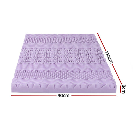 Giselle 8cm Memory Foam Mattress Topper Lavender Infused Bamboo Cover 7-Zone Single