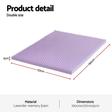 Giselle 5cm Memory Foam Mattress Topper Lavender Infused Egg Crate Pad Mat Double