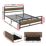 Artiss Bed Frame Double Size Metal Frame with 2 Drawers DREW