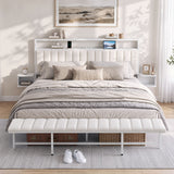 Artiss King Metal Bed Frame Boucle Headboard Charging Station Side Table White