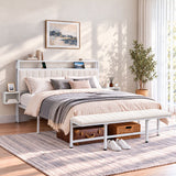 Artiss King Metal Bed Frame Boucle Headboard Charging Station Side Table White