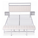 Artiss Queen Metal Bed Frame Boucle Headboard Charging Station Side Table White