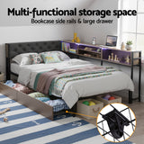 Artiss Bed Frame King Single Size with 2 Drawers and Charging Station Metal Corner Bed Base