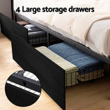 Artiss Metal Bed Frame King Size Storage Headboard Charge Station LED 4 Drawers