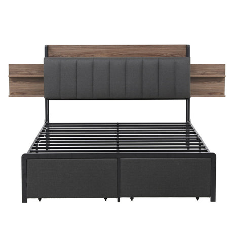 Artiss Metal Bed Frame Queen Size with 2-Tier Hidden Storage with Charging Station