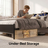 Artiss Bed Frame Double Size with Storage Shelf Headboard Charging Station GRID