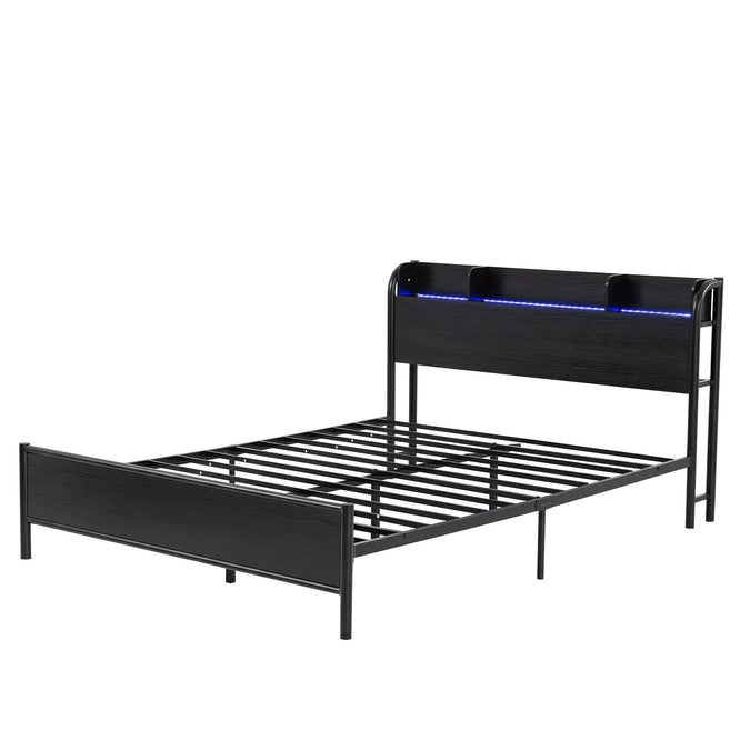 Artiss Bed Frame Queen Size with Storage Shelf Headboard Charging Stat ...