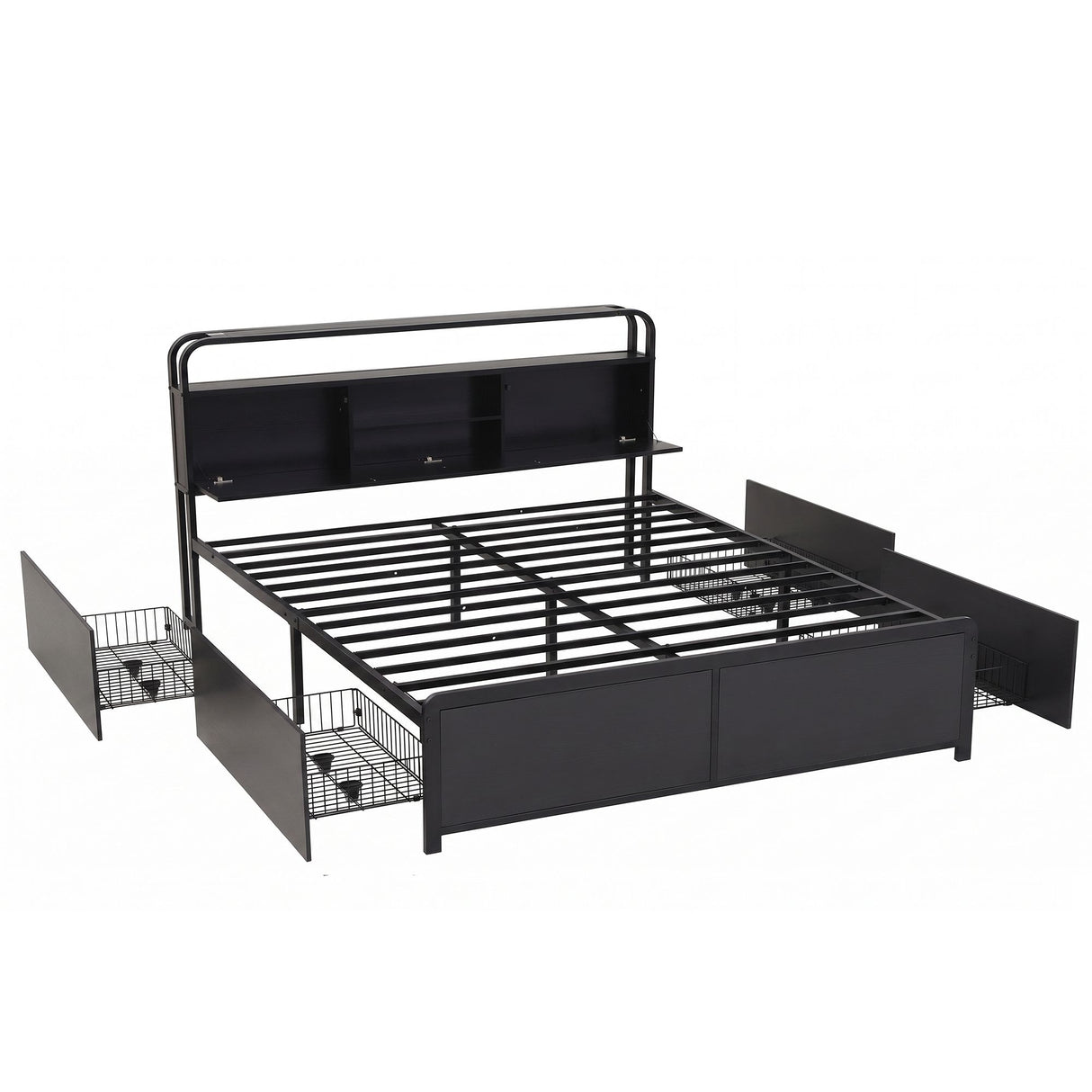 Artiss King Metal Bed Frame 4 Drawers Hidden Storage Headboard HEDY