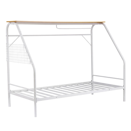 Artiss Single House Bed Frame Metal Canopy Bed Storage Shelf for Kids White