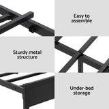 Artiss Bed Frame Queen Size LED Metal Bed Base with Charging Station