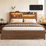 Artiss King Bed Frame Metal with Charging Station LED Light Storage Shelf