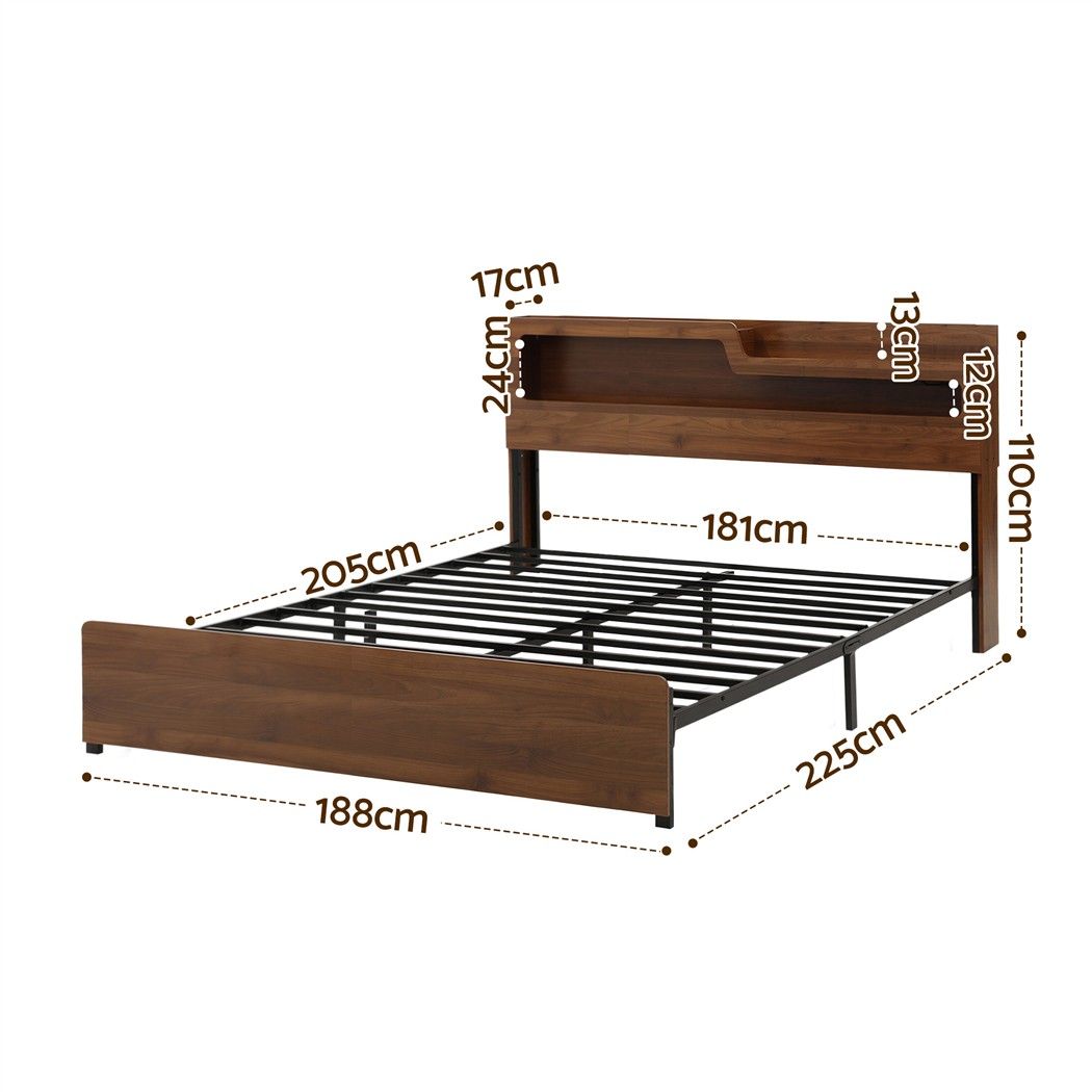 Artiss King Bed Frame Metal with Charging Station LED Light Storage Shelf