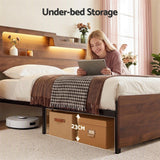 Artiss King Bed Frame Metal with Charging Station LED Light Storage Shelf