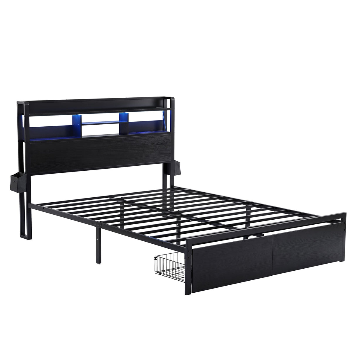 Artiss Bed Frame Queen with Charging Station Storage Organizer Drawers LED ZAC