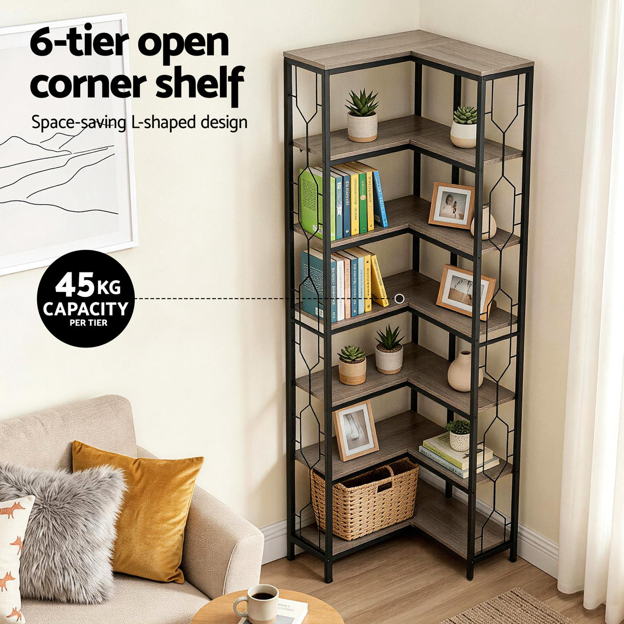 Artiss 6 Tiers Bookshelf Corner Shelf Bookcase Display Shelves Oak