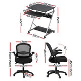 Artiss Computer Desk Mesh Office Chair Set Desks with Keyboard Shelf Try Black