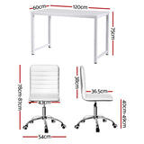 Artiss Computer Desk 120cm Executive Office Chairs Set PU Leather Low Back White