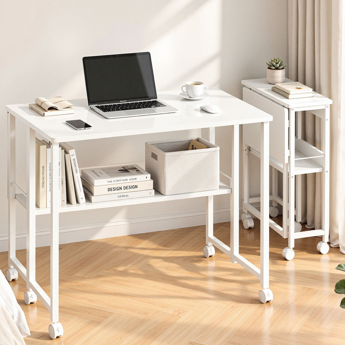 Artiss Foldable Computer Desk Mobile Study Table Workstation White 80cm