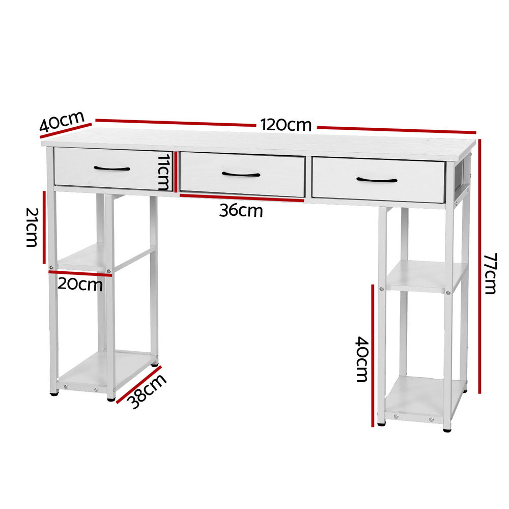 White Roller Computer Desk - 3 Drawers