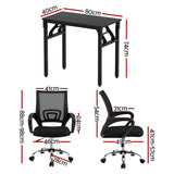 Artiss Computer Desk Mesh Office Chair Set Foldable Home Study Table Black