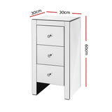 Quenn Mirrored Bedside Table 3 Drawers