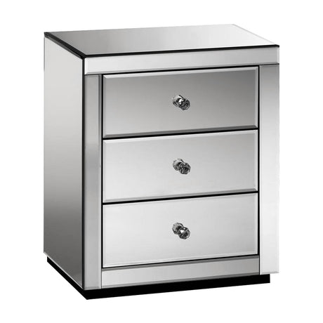 Presia Mirrored Bedside Table 3 Drawers