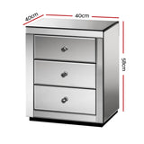 Presia Mirrored Bedside Table 3 Drawers