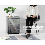 Presia Mirrored Bedside Table 3 Drawers