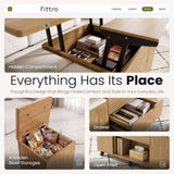 Fittro 3-in-1 Lift Top Coffee Table with 4 Chairs, Dining Table Work Desk Built-in Storage, Hydraulic Swivel, Lockable Castors, Space-Saving for Living Rooms & Flats, Apartments