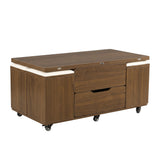 Fittro 3-in-1 Lift Top Coffee Table with 4 Chairs, Dining Table Work Desk Built-in Storage, Hydraulic Swivel, Lockable Castors, Space-Saving for Living Rooms & Flats, Apartments