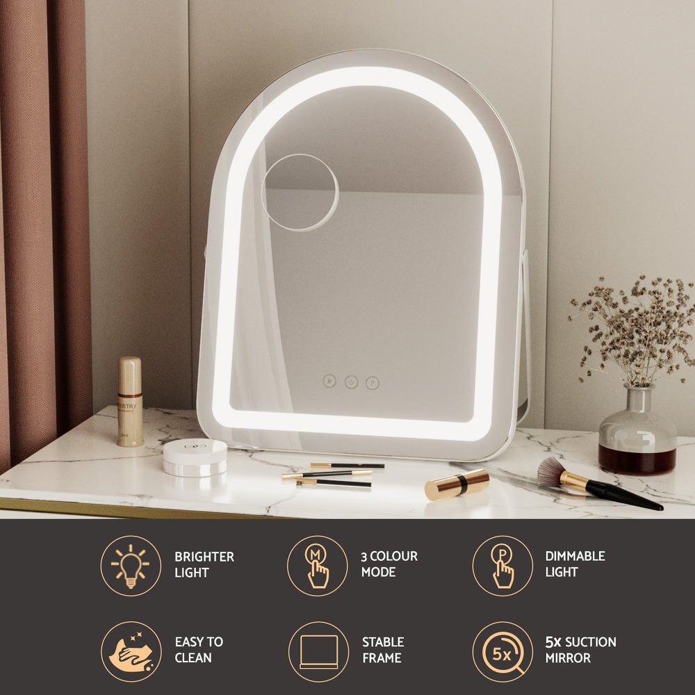 Embellir Makeup Mirror 35x45cm Dressing Vanity LED Stripe Light with 5x Magnification Rotation White Arch