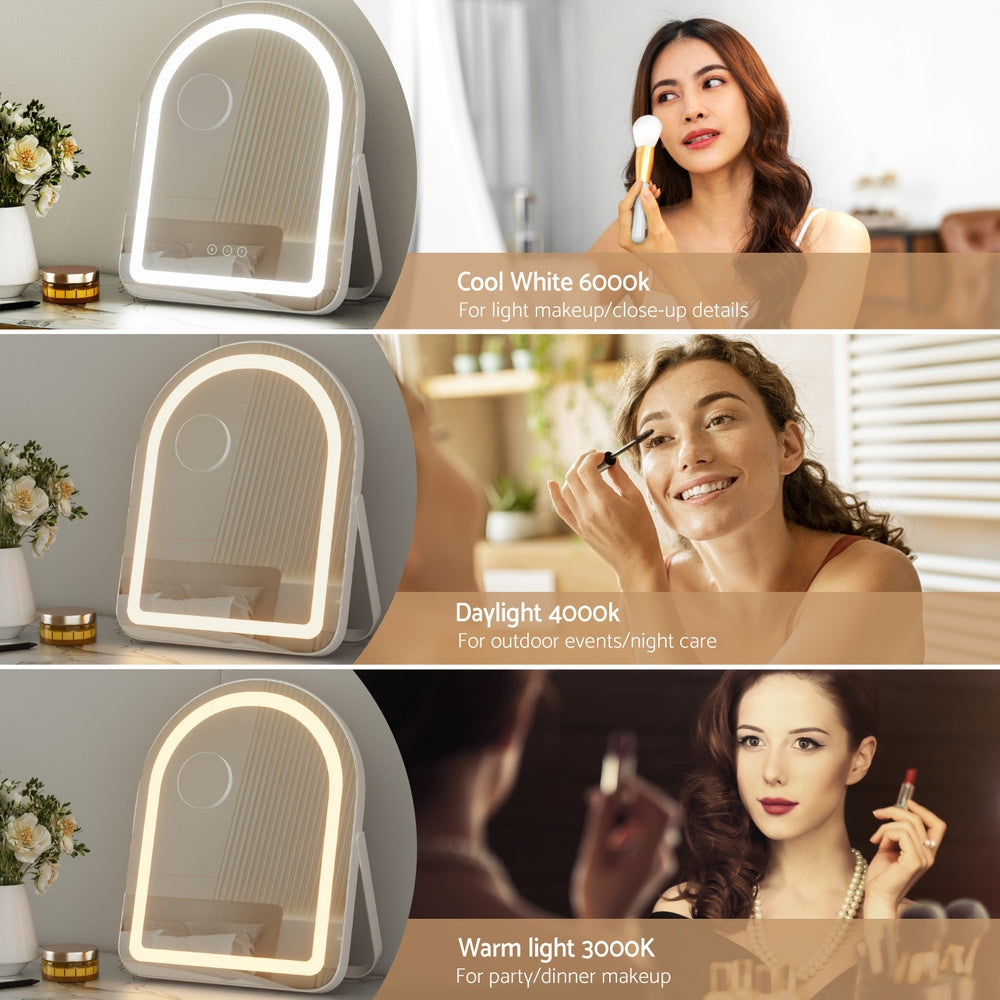 Embellir Makeup Mirror 35x45cm Dressing Vanity LED Stripe Light with 5x Magnification Rotation White Arch