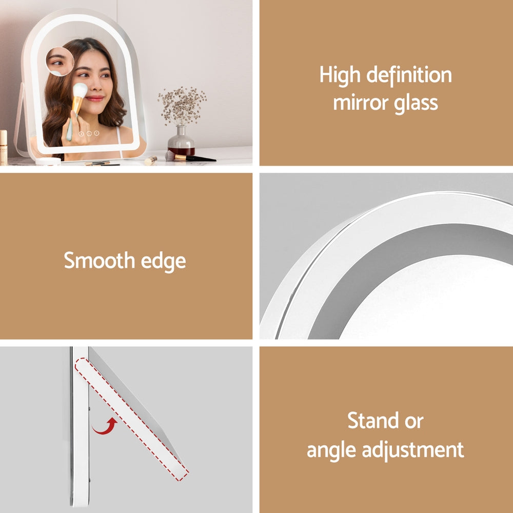 Embellir Makeup Mirror 35x45cm Dressing Vanity LED Stripe Light with 5x Magnification Rotation White Arch