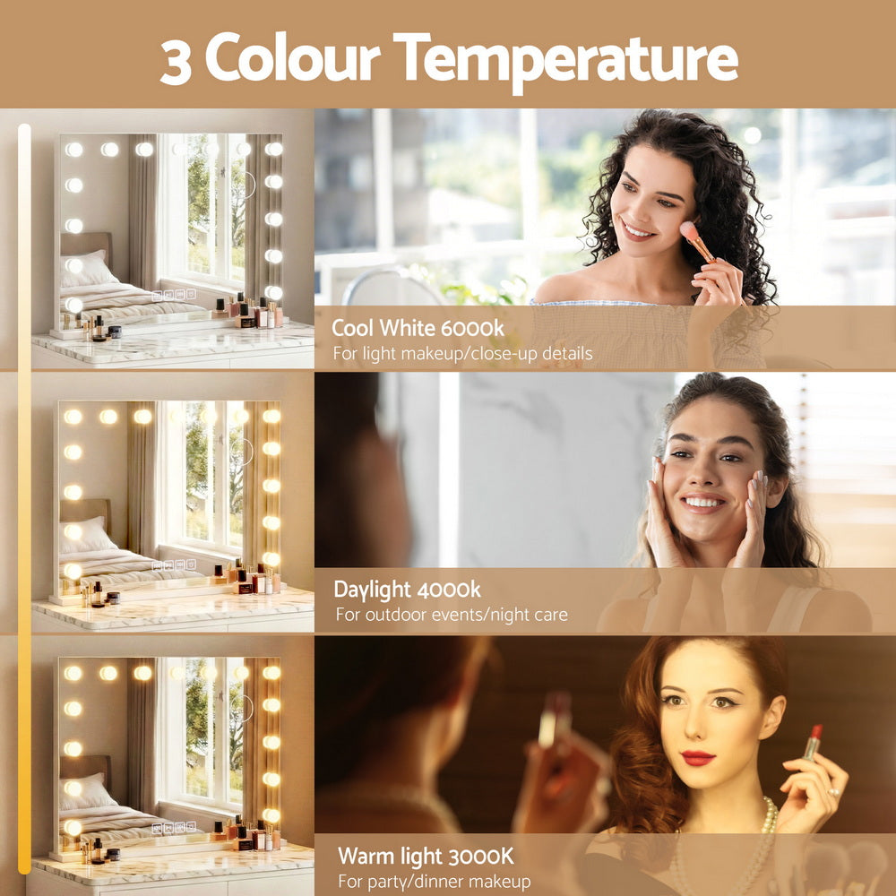Embellir Bluetooth Makeup Mirror 80x58cm Hollywood Vanity with LED Light Wall