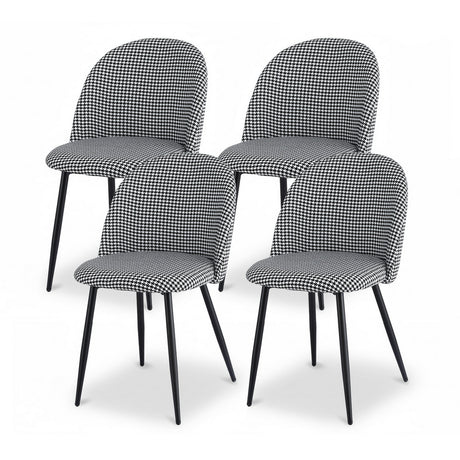 Artiss Dining Chairs Set of 4 Linen Solid Curved Houndstooth
