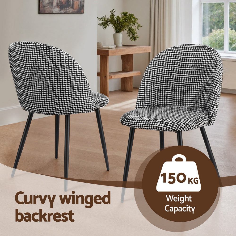 Artiss Dining Chairs Set of 4 Linen Solid Curved Houndstooth