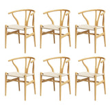 1 Set of 6 Artiss Dining Chairs Wooden Rattan Seat Wishbone Back