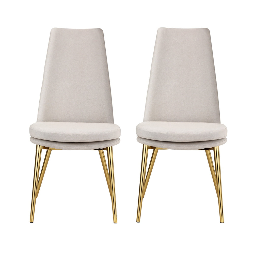 Sunnie Dining Chairs Set 2 Beige & Gold Linen