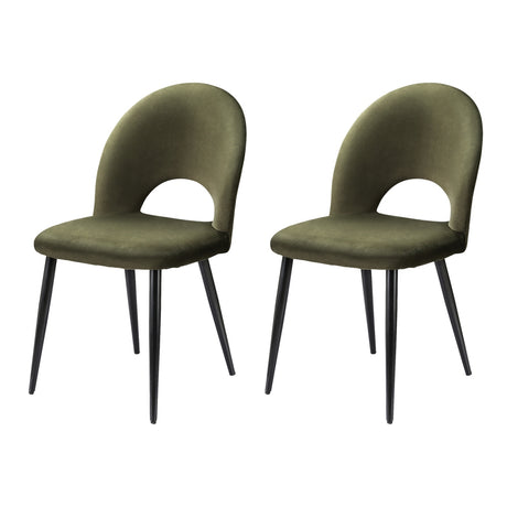 Loren Dining Chairs Set 2 Green Velvet & Black